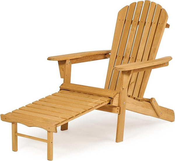 Outdoor Wooden Folding Adirondack Chair with Retractable Ottoman - Photo 1