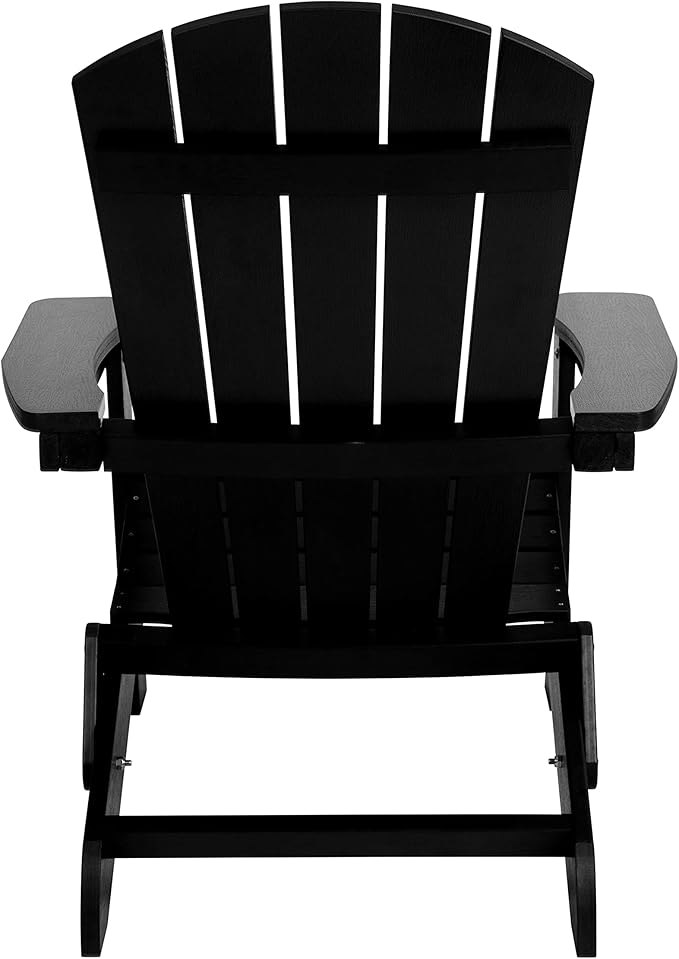 Flash Furniture Charlestown Commercial Folding Adirondack Chair - Black - Poly Resin - Indoor/Outdoor - Weather Resistant