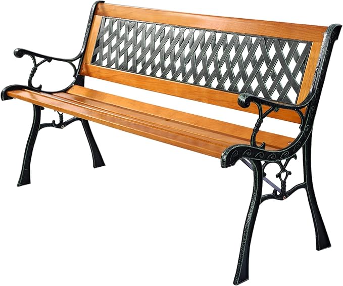 S AFSTAR Garden Bench, Pine Park Bench Porch Bench with Diamond Weaving Backrest, 470 LBS Bearing Capacity - Photo 9