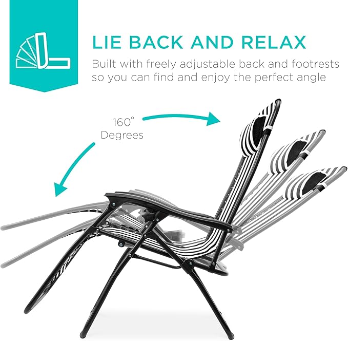 Best Choice Products Set of 2 Adjustable Steel Mesh Zero Gravity Lounge Chair Recliners w/Pillows and Cup Holder Trays - Photo 3