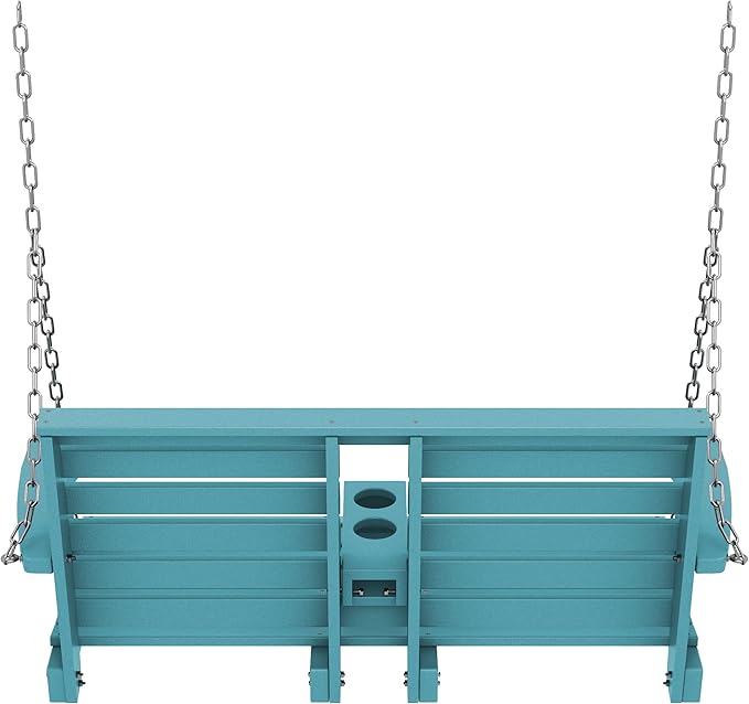 KINGYES Outdoor Hanging Porch Swing, 2 Seat Patio Swing Chair with Cup Holders - Photo 8