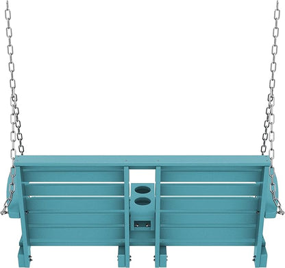 KINGYES Outdoor Hanging Porch Swing, 2 Seat Patio Swing Chair with Cup Holders, Waterproof Swing Chair Bench for Courtyard & Garden, 660LBS Weight Capacity, Aruba Blue