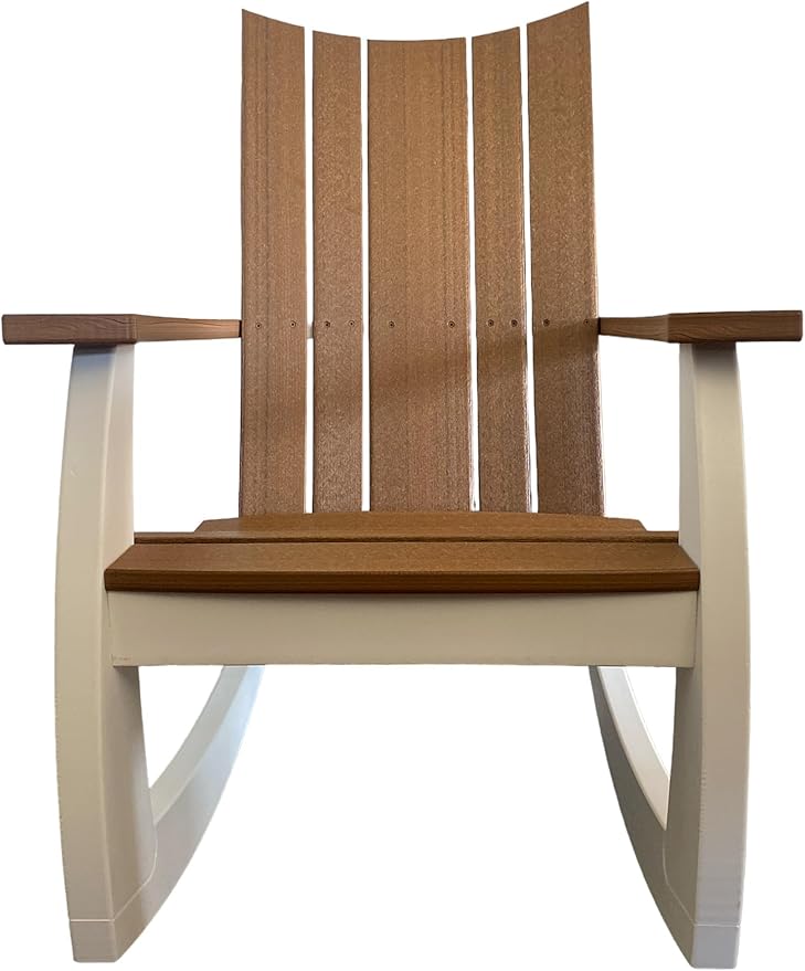 Generic Rocking Chairs, Poly Lumber Rocker,All Weather Rocking Chair Outdoor,High Back Porch Rocker,Cracker Barrel Rocking Chairs for Porch,360lbs (Mahogany/White)