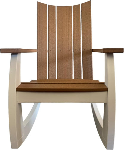 Generic Rocking Chairs, Poly Lumber Rocker,All Weather Rocking Chair Outdoor,High Back Porch Rocker,Cracker Barrel Rocking Chairs for Porch,360lbs (Mahogany/White)