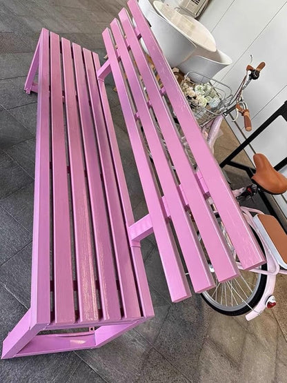 2-Person Outdoor Bench w/Backrest, Metal Steel Benches Furniture for Patio Garden Porch Entryway Indoor Deck Backyard Bench L:39" 47" 59"(Pink,59in)