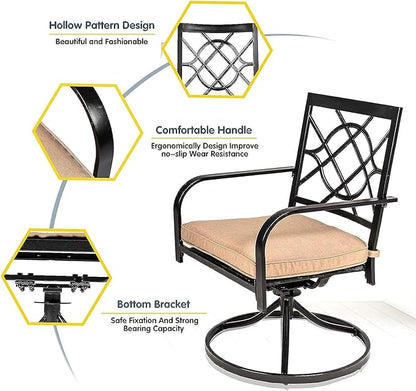 SUNCROWN Outdoor Dining Swivel Chairs Set of 2, Metal Frame Patio Chair Rocker with Brown Cushion for Garden, Bistro, Backyard, Balcony