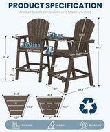 FOOWIN Tall Adirondack Chair Set of 2, All Weather HDPE Bar Height Adirondack Chair with Double Connecting Trays - Photo 2