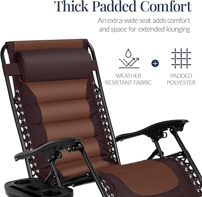 Best Choice Products Oversized Padded Zero Gravity Chair, Folding Outdoor Patio Recliner - Photo 4