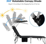 GYMAX Beach Chair with Canopy Shade, Folding Tanning Lounge with Adjustable Backrest, Carry Handle & Side Pocket - Photo 4