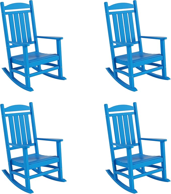 WestinTrends Malibu Malibu Outdoor Patio Poly Classic Porch Rocking Chair (Set of 4), Pacific Blue