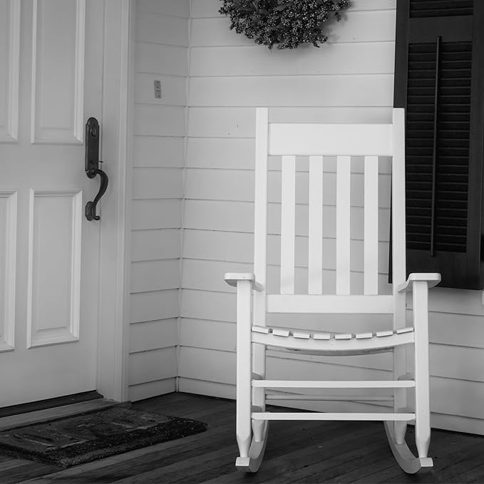 HOMESTEAD Wooden Rocking Chair for Indoor and Outdoor, FSC Acacia Wood, Supports up to 250 LB (White)