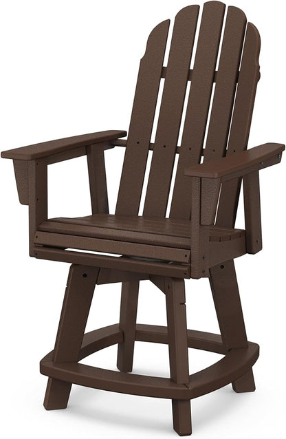 POLYWOOD® Vineyard Curveback Adirondack Swivel Counter Chair in Mahogany
