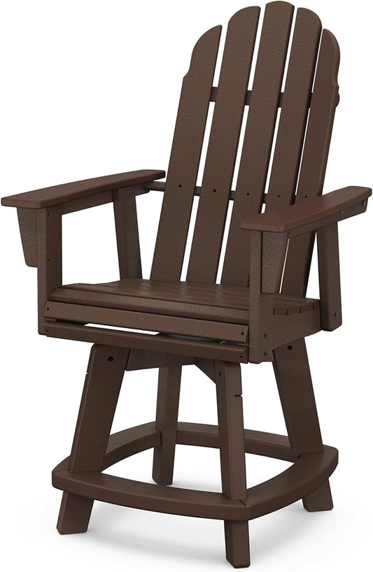 POLYWOOD® Vineyard Curveback Adirondack Swivel Counter Chair in Mahogany