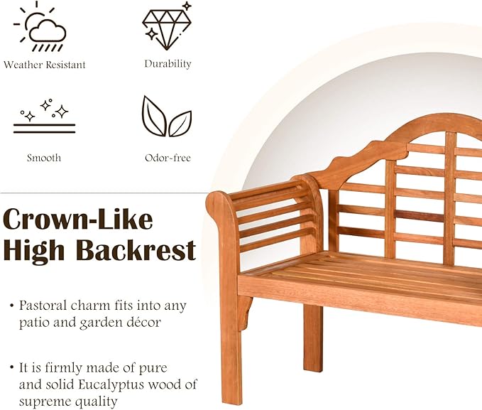 RELAX4LIFE Wooden Outdoor Bench Folding, 4 Ft Foldable Patio Loveseat Chair w/Crown-Like Backrest & Armrest, Indoor Outside Seating for Porch Park, 800LBS Weight Capacity, 2-Person Wood Garden Bench