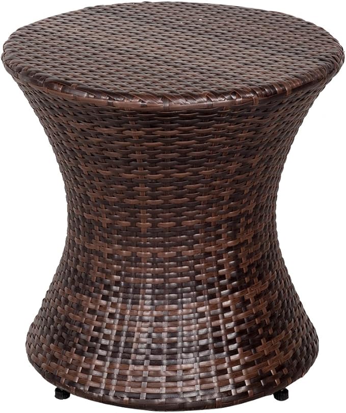 Sundale Outdoor Small Side Table Patio Rattan End Table 20 Inch Hourglass Wicker Accent Tables Steel Frame Lightweight Brown Mesa Auxiliar pequeña Mesa Auxiliar de ratán marrón