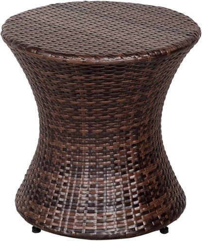 Sundale Outdoor Small Side Table Patio Rattan End Table 20 Inch Hourglass Wicker Accent Tables Steel Frame Lightweight Brown Mesa Auxiliar pequeña Mesa Auxiliar de ratán marrón