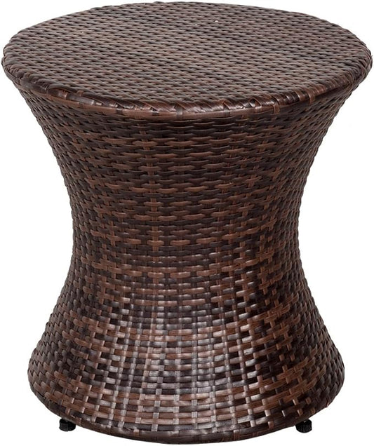 Sundale Outdoor Small Side Table Patio Rattan End Table 20 Inch Hourglass Wicker Accent Tables Steel Frame Lightweight Brown Mesa Auxiliar pequeña Mesa Auxiliar de ratán marrón