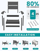 SERWALL HDPE Outdoor Furniture Set, 7 Piece All Weather Wood-Like Outdoor Sofa Sectional Couch - Photo 7