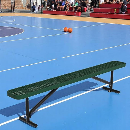 8FT Outdoor Bench, Metal Park Bench for Sitting Area Convert a Bench Heavy-Duty School Benches Commercial Rectangular Bench for Patio Porch Backyard Sports Church Locker Room Shopping Centers