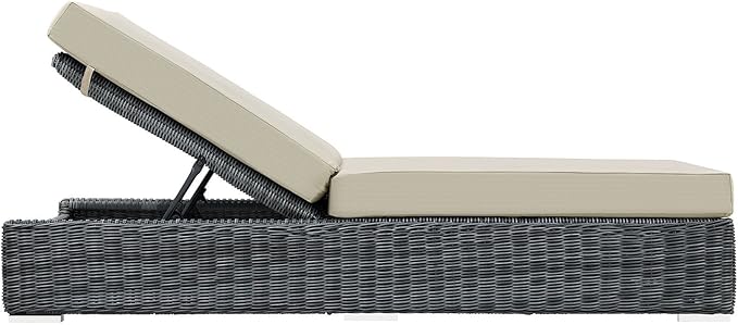 Modway Summon Wicker Rattan Aluminum Outdoor Patio Poolside Chaise Lounge Chair with Sunbrella® Fabric Cushions in Canvas Antique Beige