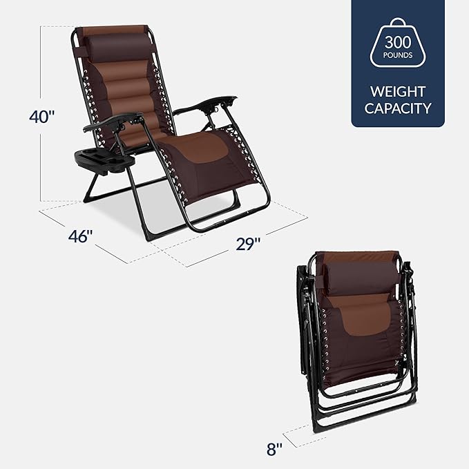 Best Choice Products Oversized Padded Zero Gravity Chair, Folding Outdoor Patio Recliner - Photo 2