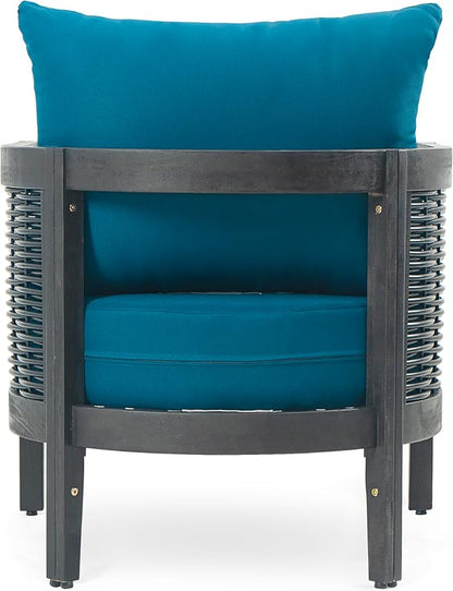 Merax Single Outdoor Acacia Wood Wicker Club Chair with Cushion,Patio Furniture Conversation Seat for Backyard Garden
