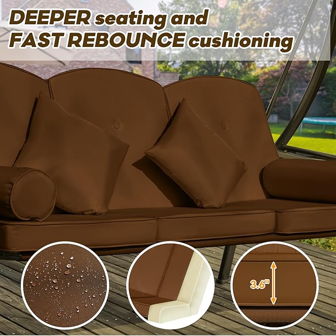 3 in 1 Outdoor Porch Swing with Adjustable Canopy, 3 Seat Outdoor Swing for Adults - Photo 6