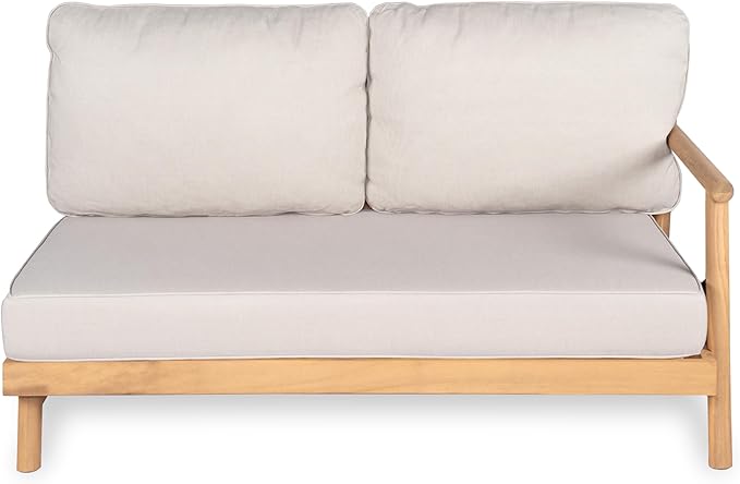 Christopher Knight Home Jorine Outdoor Acacia Wood Sofa, 78" L Shaped Sofa Set, Chaise Lounge and Loveseat Set, 3 Seater Couch, Patio Lounge, Upholstered Couch for Patio Backyard Garden, Teak+Beige