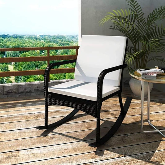 Terrace Garden Outdoor Sun Lounger,Home Lunch Breathable Leisure Chair,Outdoor Rocking Chair Black Poly Rattan