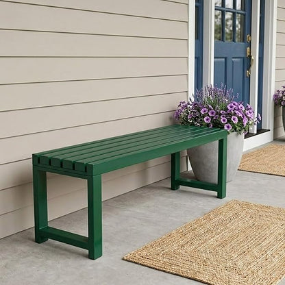 Backless Patio Bench Outdoor Metal Bench, 3.3ft 3.9ft 4.9ft 5.9ft Weatherproof Garden Benches 2-Person Outside Chair for Yard Porch Entryway Sturdy Steel Frame Furniture(Green,3.93ft)