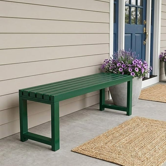Backless Patio Bench Outdoor Metal Bench, 3.3ft 3.9ft 4.9ft 5.9ft Weatherproof Garden Benches 2-Person Outside Chair for Yard Porch Entryway Sturdy Steel Frame Furniture(Green,3.93ft)