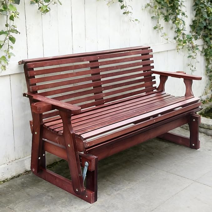 5FT Outdoor Glider with Cupholders, High Roll Back, 3-Seater Glider Chair - Photo 1