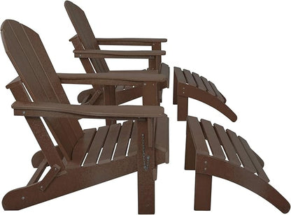 WestinTrends Malibu Outdoor Lounge Chairs Set, 5-Pieces Adirondack Chair Set of 2 with Ottoman and Side Table, All Weather Poly Lumber Patio Lawn Folding Chair for Outside, Dark Brown