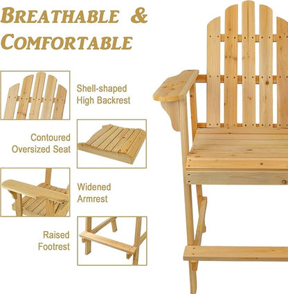Ready-to-Finish Balcony Tall/Counter High Adirondack Chair with Footrest for Outdoor Outside Garden - Unfinished Natural Wood Bar Chair