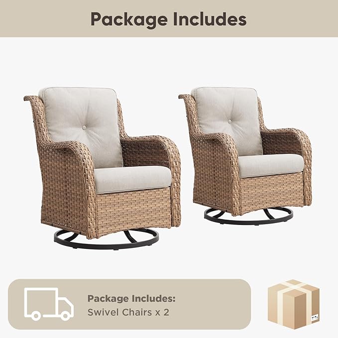 Belord Outdoor Swivel Chairs Set of 2, Patio Wicker Rocker Chairs, All Weather Patio Conversation Furniture Set - Photo 8