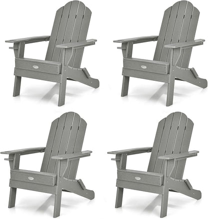 Tangkula Outdoor Folding Adirondack Chair, HDPE Armchairs with Cup Holder, Weather Resistant Lounger Chair for Patio Garden Fire Pit Backyard, Lawn Porch Seating, Adirondack Lounger (4, Grey)