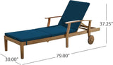 Christopher Knight Home Benjamin Outdoor Acacia Wood 3 Piece Chaise Lounge Set, Teak Finish, Blue - Photo 9