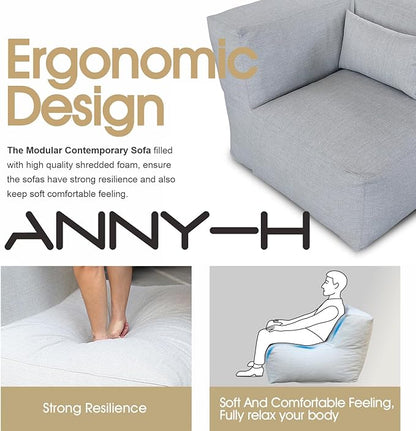 Dineli Modern Coner Chair Arm-Rest Chair Outdoor Furniture Comfy Patio Couch Sofa Outdoor Bean Bag Chair Creating a Unique Patio Garden Modular Contemporary Sofa, Lazy Sofa for Outside (Light Gray)