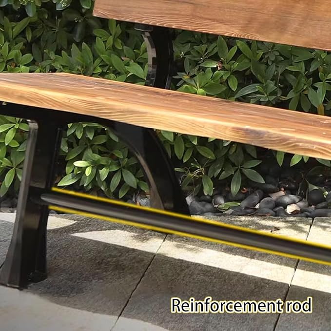 Outdoor Garden Bench, Metal Bench, Patio Wood Bench Park with Backrest, Bench Chair, for Patio Lawn Balcony Yard Porch(Natural,59x20.4x29.1in)