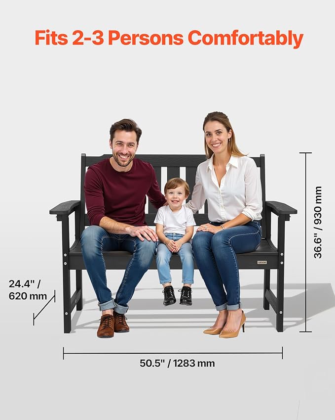 VEVOR Outdoor Bench, 50.5 inch, 800 lbs Weight Capacity for 2-3 Persons - Photo 3