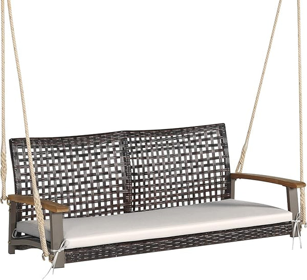 Tangkula 2 Person PE Wicker Porch Swing Bench - Photo 1
