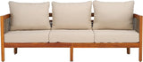 SAFAVIEH Outdoor Collection Amanda Natural Acacia Solid Wood/Taupe Cushion 3-Seater Sofa - Photo 1