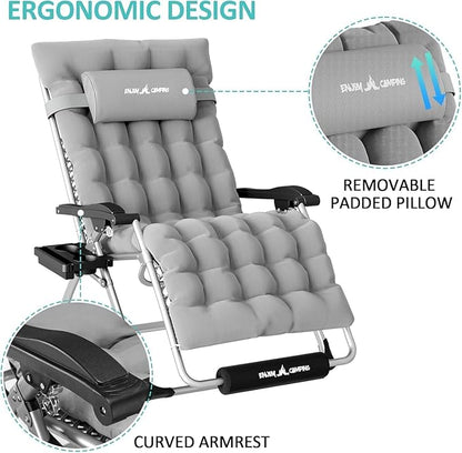 Amopatio Foldable Zero Gravity Chair, Oversized Outdoor Reclining Chair, 500LB Weight Capacity XXLPatio Recliner with 0-170° Adjustable Backrest, Heavy Duty Lounge Chair with Cup Holder