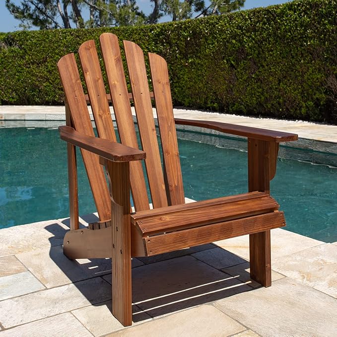 Shine Company Westport Wooden Adirondack Chair, Outdoor Patio Firepit Chairs, Back & Seat Pre-Assembled, Oak - Photo 2
