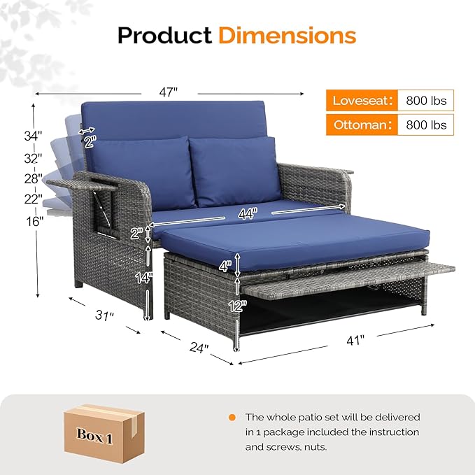 VINGLI Patio Daybed, Wicker Outdoor Daybed with Storage Ottoman & 5-Level Adjustable Backrest - Photo 3