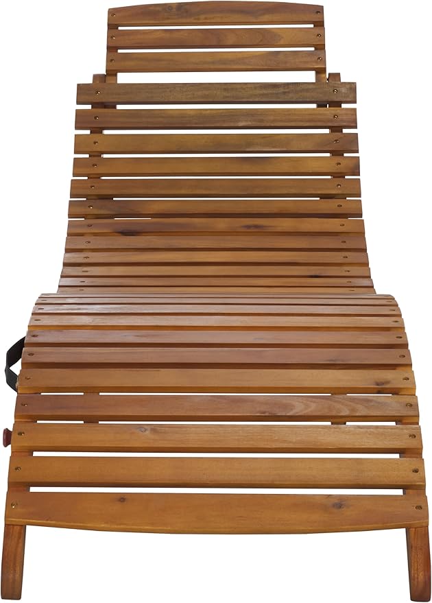 SAFAVIEH Outdoor Patio Furniture Collection - Fanty Brown Solid Wood Folding Chaise Lounge Chair, Slatted Teak-Style Design, Portable Sun Lounger with No Cushion (PAT6803A)