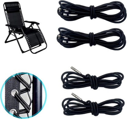 BlingKingdom 4pcs Black Replacement Cord for Zero Gravity Chair Universal Elastic Chair Repair Cord Ties Kit for Sun Loungers, Garden Chairs, Outdoor Recliners, Folding Chairs, Bungee Chairs