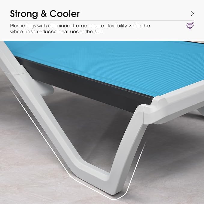 PURPLE LEAF Patio Chaise Lounge Set of 2 Plastic Pool Outdoor Lounge Chair with Armrest Stackable Poolside Tanning Chairs for Beach Deck Yard Sunbathing, Blue
