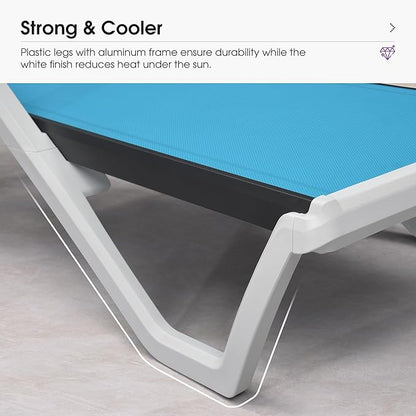 PURPLE LEAF Patio Chaise Lounge Set of 2 Plastic Pool Outdoor Lounge Chair with Armrest Stackable Poolside Tanning Chairs for Beach Deck Yard Sunbathing, Blue