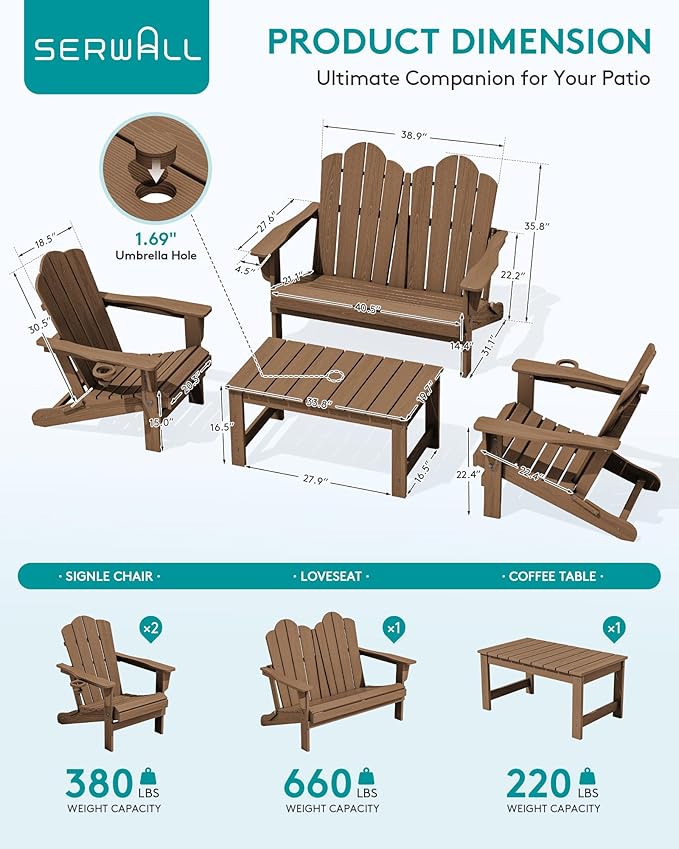 SERWALL 5 Pieces HDPE Patio Adirondack Chair Set - Photo 2